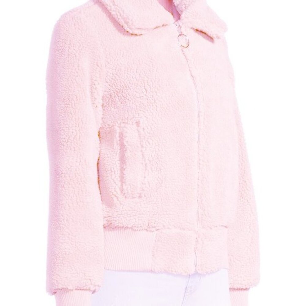 Jason Maxwell Women's  Dusty Rose Faux Sherpa Bomber Jacket size M